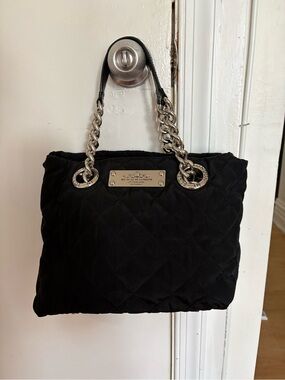 My Flat in London Black Quilted Shoulder Tote with Silver Chain Handles
